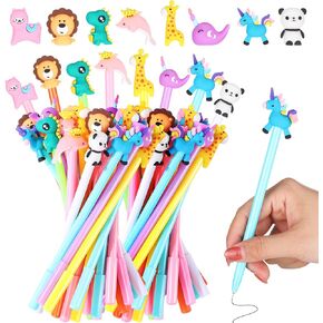 24 Pieces Cute Cartoon Gel Ink Pens Fun Animal Novelty Pens for Kids Black Ink Back to School Present Bulk(Animal Style)