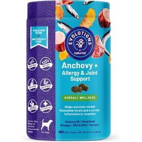 NaturVet Evolutions Anchovy + Allergy & Joint Support 90ct Soft Chews for Dogs - Anchovy Oil, Bone Broth - Helps Maintain Normal Histamine Levels - Helps Support Normal Inflammatory Response