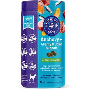 NaturVet Evolutions Anchovy + Allergy & Joint Support 90ct Soft Chews for Dogs - Anchovy Oil, Bone Broth - Helps Maintain Normal Histamine Levels - Helps Support Normal Inflammatory Response