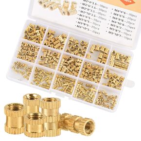 330pcs Brass Threaded Inserts for 3D Printing, M2 M3 M4 M5 Female Thread Knurled Nuts Set Threaded Brass Heat Insert Tool for Plastic 3D Printing Components Hardware Interjection Molding Kit
