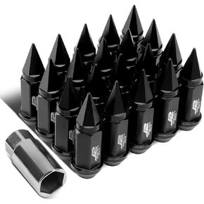 J2 Engineering 7075-T6 Aluminum M12 x 1.25 20Pcs 75mm Tall Spiky Cap Lug Nut w/Adapter Black