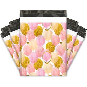 10x13 (100) Pink and Gold Balloons Designer Poly Mailers Shipping Envelopes Premium Printed Bags
