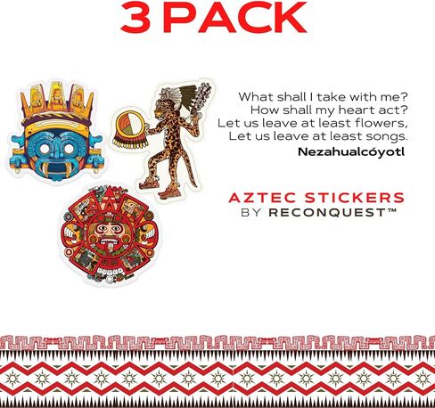 Aztec Stickers Cool Jaguar Warrior Tlaloc Decal Aztec Calendar Vinyl Native American Decor Mexican Stickers for Laptop Skate Water Bottles Window Car Hard Hat Gift - (3" x 3") 3 Pack in Saudi Arabia