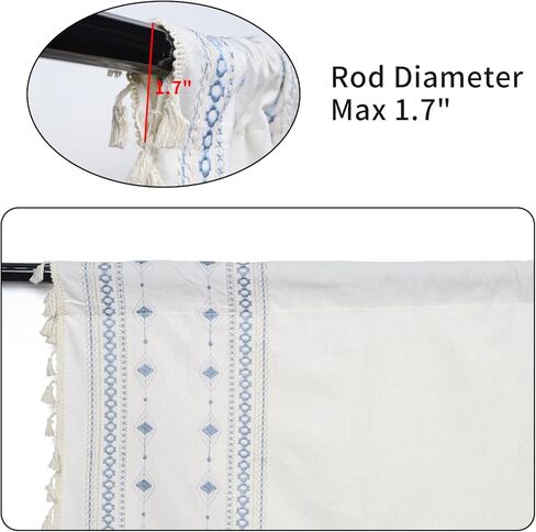 ستائر schweek boho بطول 84 بوصة ستائر نافذة مطرزة لغرفة النوم وغرفة المعيشة 2 لوحة ستائر تصفية ضوء المزرعة ستائر شرابة بوهيمية، أزرق in Kuwait