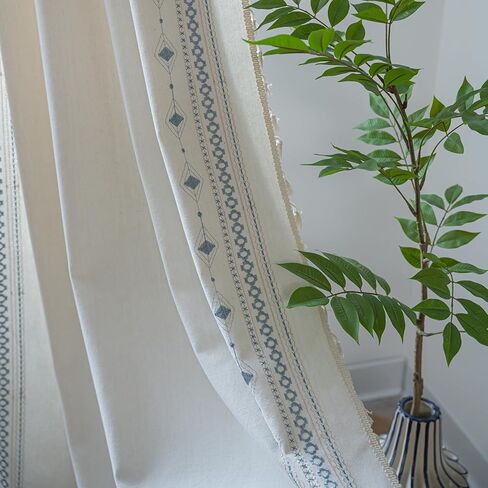 ستائر schweek boho بطول 84 بوصة ستائر نافذة مطرزة لغرفة النوم وغرفة المعيشة 2 لوحة ستائر تصفية ضوء المزرعة ستائر شرابة بوهيمية، أزرق in Kuwait