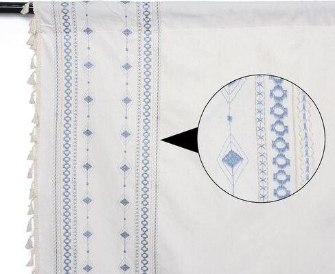 ستائر schweek boho بطول 84 بوصة ستائر نافذة مطرزة لغرفة النوم وغرفة المعيشة 2 لوحة ستائر تصفية ضوء المزرعة ستائر شرابة بوهيمية، أزرق in Kuwait