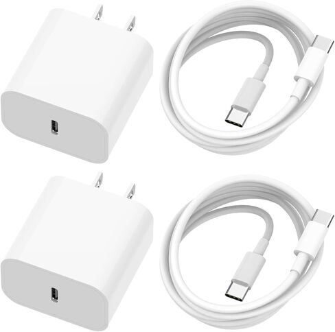 شاحن هاتف Apple محول طاقة USB-C بقدرة 20 واط، 2 حزمة من كتلة شحن USB C مع كابل مزامنة بيانات للشحن السريع بطول 6 أقدام متوافق مع iPhone 15/15 puls/15 pro/15 pro max، ipad pro/Air/Mini in Kuwait