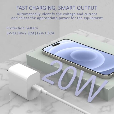 شاحن هاتف Apple محول طاقة USB-C بقدرة 20 واط، 2 حزمة من كتلة شحن USB C مع كابل مزامنة بيانات للشحن السريع بطول 6 أقدام متوافق مع iPhone 15/15 puls/15 pro/15 pro max، ipad pro/Air/Mini in Kuwait