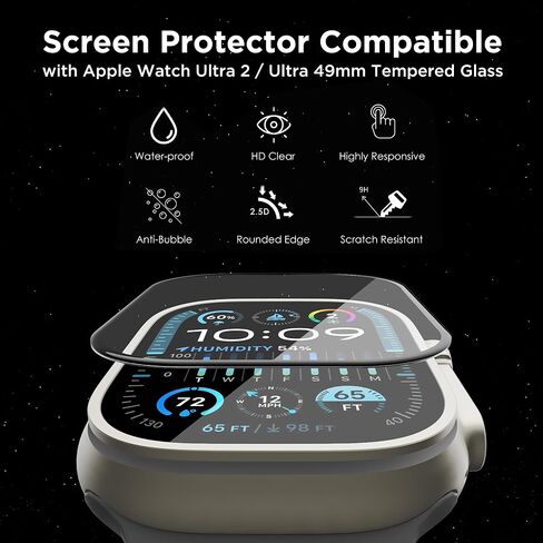 EZCO 6-Pack Screen Protector for Apple Watch Ultra 2 / Ultra 49mm, Tempered Glass Screen Cover Protection, Anti-Scratch, High Definition and Sensitivity in Kuwait