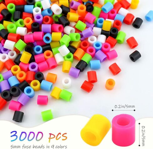 Assorted Fuse Beads Kit with Bead Tweezer Tool, 5 mm Multicolor Melty Beads for Arts and Crafts, 3000 Pcs in Saudi Arabia