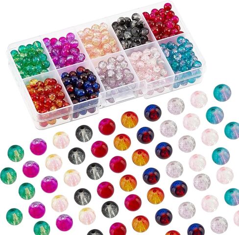 PH PandaHall 100pcs 10mm Crackle Beads 10 Color Glass Round Beads Crystal Beads for Summer Beading Friendship Bracelet Mother's Day Jewelry Making Christmas Tree Ornament in Saudi Arabia