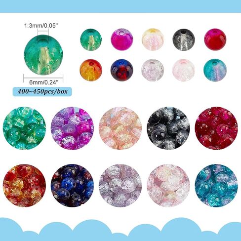PH PandaHall 100pcs 10mm Crackle Beads 10 Color Glass Round Beads Crystal Beads for Summer Beading Friendship Bracelet Mother's Day Jewelry Making Christmas Tree Ornament in Saudi Arabia