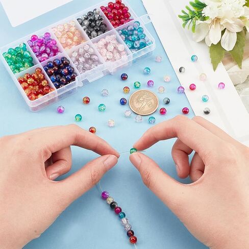 PH PandaHall 100pcs 10mm Crackle Beads 10 Color Glass Round Beads Crystal Beads for Summer Beading Friendship Bracelet Mother's Day Jewelry Making Christmas Tree Ornament in Saudi Arabia