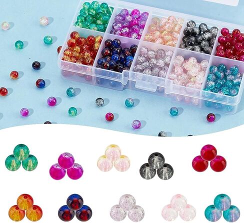 PH PandaHall 100pcs 10mm Crackle Beads 10 Color Glass Round Beads Crystal Beads for Summer Beading Friendship Bracelet Mother's Day Jewelry Making Christmas Tree Ornament in Saudi Arabia