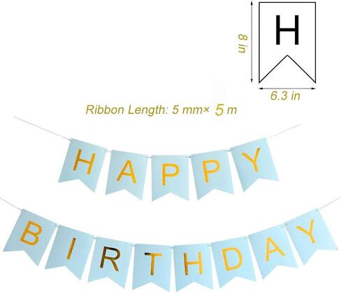 Tellpet Light Blue HAPPY BIRTHDAY Banner with 5 pcs Gold Confetti Balloons in Saudi Arabia