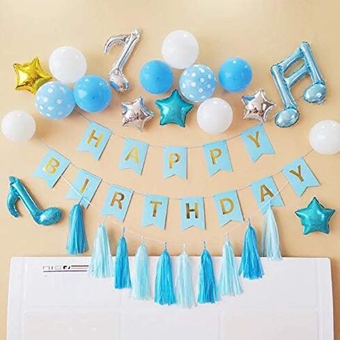 Tellpet Light Blue HAPPY BIRTHDAY Banner with 5 pcs Gold Confetti Balloons in Saudi Arabia