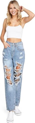 Women's Juniors High Waist Distressed Baggy Jeans in Saudi Arabia