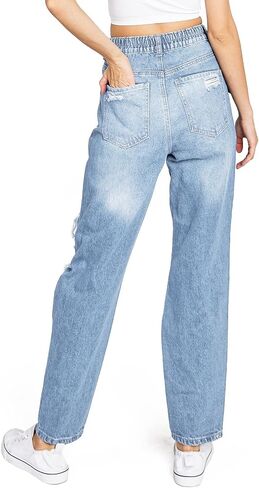 Women's Juniors High Waist Distressed Baggy Jeans in Saudi Arabia