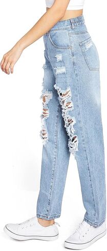 Women's Juniors High Waist Distressed Baggy Jeans in Saudi Arabia