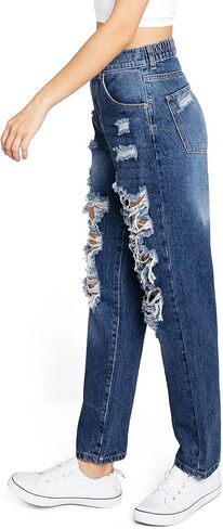 Women's Juniors High Waist Distressed Baggy Jeans in Kuwait