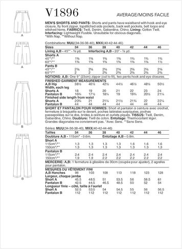Vogue Men's Shorts and Pants Sewing Pattern Kit, Design Code V1896, Sizes 40-42-44-46 in Saudi Arabia