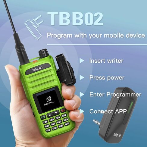 راديو A36plus 8W GMRS ثنائي الاتجاه مع محول برمجة لاسلكي TBB02، ترقية بطارية قابلة للشحن من النوع C بقدرة 3200 مللي أمبير في الساعة، هوائي NA-771، 999 قناة، نطاق هوائي، راديو ثنائي النطاق طويل المدى (أخضر) in Kuwait