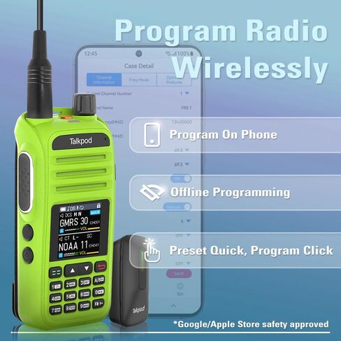 راديو A36plus 8W GMRS ثنائي الاتجاه مع محول برمجة لاسلكي TBB02، ترقية بطارية قابلة للشحن من النوع C بقدرة 3200 مللي أمبير في الساعة، هوائي NA-771، 999 قناة، نطاق هوائي، راديو ثنائي النطاق طويل المدى (أخضر) in Kuwait