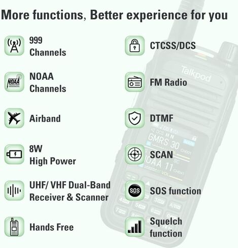 A36plus 8W GMRS Two Way Radio with TBB02 Wireless Programming Adapter, Upgrade 3200mAh Type-C Rechargeable Battery, NA-771 Antenna, 999 Channels, Airband, Long Range Dual Band Radio (Green) in Saudi Arabia