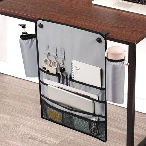 حقيبة تخزين معلقة للمكتب مع حامل أكواب منظم مكتب معلق أكسفورد 2 في 1 منظم معلق لتخزين المجلات والأقلام والهواتف المحمولة والمشروبات والوجبات الخفيفة (رمادي) in Kuwait