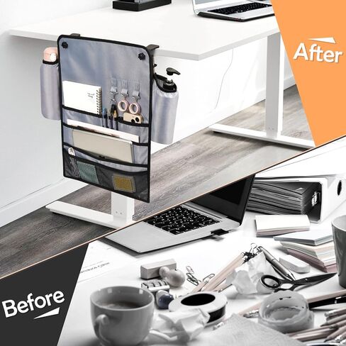 حقيبة تخزين معلقة للمكتب مع حامل أكواب منظم مكتب معلق أكسفورد 2 في 1 منظم معلق لتخزين المجلات والأقلام والهواتف المحمولة والمشروبات والوجبات الخفيفة (رمادي) in Kuwait