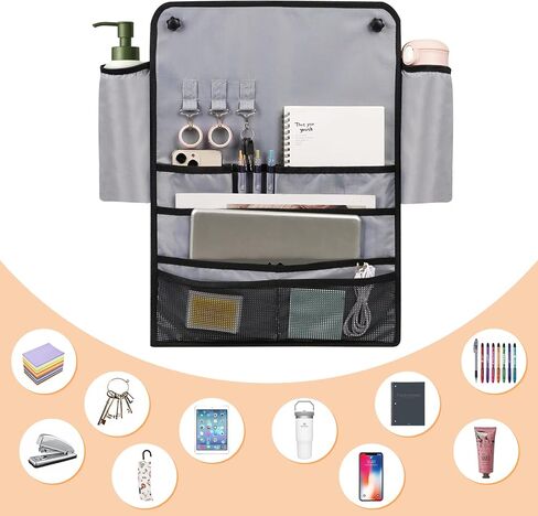 حقيبة تخزين معلقة للمكتب مع حامل أكواب منظم مكتب معلق أكسفورد 2 في 1 منظم معلق لتخزين المجلات والأقلام والهواتف المحمولة والمشروبات والوجبات الخفيفة (رمادي) in Kuwait