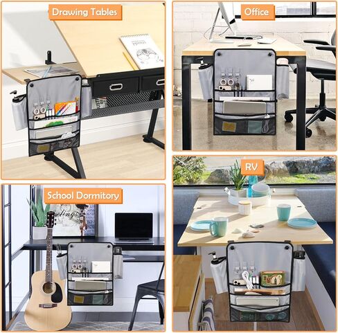 حقيبة تخزين معلقة للمكتب مع حامل أكواب منظم مكتب معلق أكسفورد 2 في 1 منظم معلق لتخزين المجلات والأقلام والهواتف المحمولة والمشروبات والوجبات الخفيفة (رمادي) in Kuwait