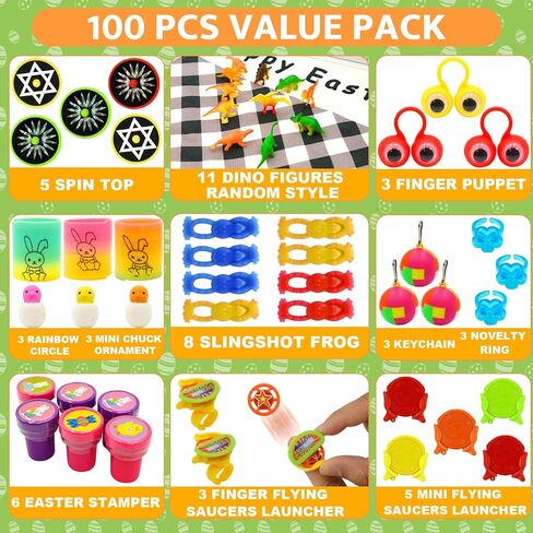 [6 بيضات ذهبية مفاجئة] 100 قطعة من بيض عيد الفصح المملوء مسبقًا بألعاب متنوعة، 100 حشو بيض عيد الفصح البلاستيكي مع ألعاب تململ، صيد بيض عيد الفصح ملء سلة عيد الفصح للأطفال الصغار الأولاد والبنات in Kuwait