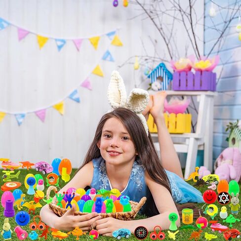 [6 بيضات ذهبية مفاجئة] 100 قطعة من بيض عيد الفصح المملوء مسبقًا بألعاب متنوعة، 100 حشو بيض عيد الفصح البلاستيكي مع ألعاب تململ، صيد بيض عيد الفصح ملء سلة عيد الفصح للأطفال الصغار الأولاد والبنات in Kuwait