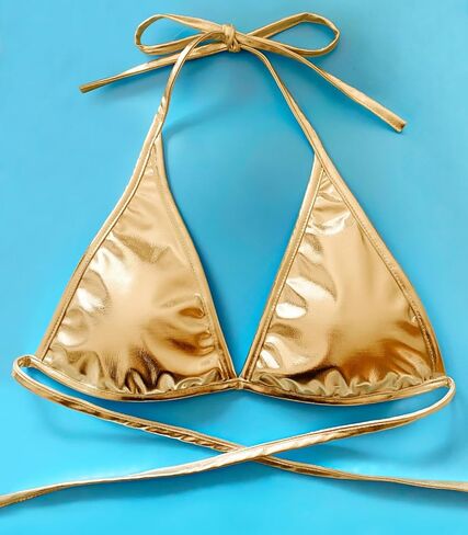 Women's Metallic Bra Top Shiny Halter Rave Bralette Bikini Tops in Kuwait