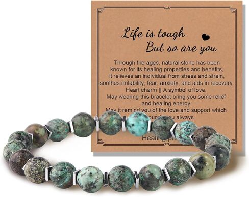 Natural Stone Healing Bracelet, Get Well Soon Gifts for Women, Cancer Patient Healing Thoughts Gift After Surgery Illness with Meaningful Message Card (African Turquoise) in Saudi Arabia