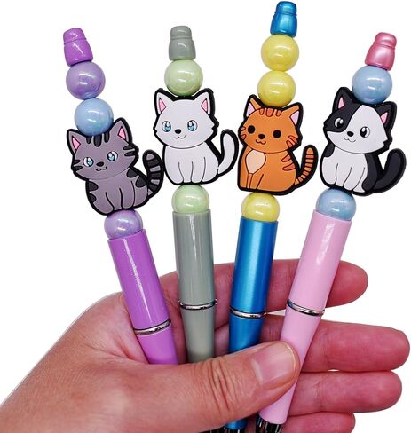 10Pcs Silicone Focal Beads for Pens, Funny Cats Silicone Bead Lovely Beadable Pen Supplies for Keychain Making DIY Gift Necklace Bracelet Jewelry in Saudi Arabia