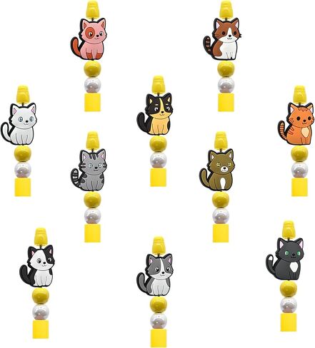 10Pcs Silicone Focal Beads for Pens, Funny Cats Silicone Bead Lovely Beadable Pen Supplies for Keychain Making DIY Gift Necklace Bracelet Jewelry in Saudi Arabia