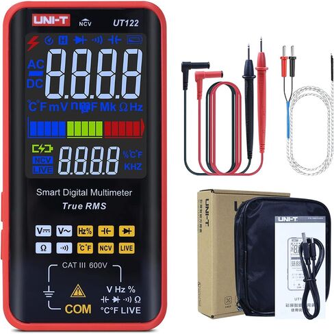 UNI-T UT122 مقياس رقمي ذكي متعدد الفولتميتر قابل لإعادة الشحن، جهاز اختبار كهربائي ذاتي النطاق يقيس مقاومة الجهد الكهربي DC/AC، الاستمرارية، السعة، تردد درجة الحرارة، NCV True TRMS in Saudi Arabia