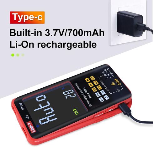 UNI-T UT122 مقياس رقمي ذكي متعدد الفولتميتر قابل لإعادة الشحن، جهاز اختبار كهربائي ذاتي النطاق يقيس مقاومة الجهد الكهربي DC/AC، الاستمرارية، السعة، تردد درجة الحرارة، NCV True TRMS in Saudi Arabia
