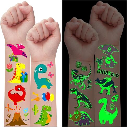 24 ورقة وشم مؤقت على شكل ديناصور للأطفال الأولاد، لوازم حفلات الديناصورات لوازم أكياس الهدايا الجيدة، ألعاب حشو الزينة، تتوهج في الظلام، ملصقات وشم مضيئة لطيفة للأطفال in Kuwait