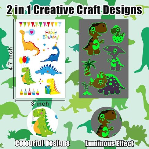 24 ورقة وشم مؤقت على شكل ديناصور للأطفال الأولاد، لوازم حفلات الديناصورات لوازم أكياس الهدايا الجيدة، ألعاب حشو الزينة، تتوهج في الظلام، ملصقات وشم مضيئة لطيفة للأطفال in Kuwait