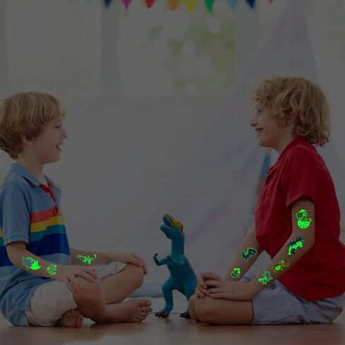 24 ورقة وشم مؤقت على شكل ديناصور للأطفال الأولاد، لوازم حفلات الديناصورات لوازم أكياس الهدايا الجيدة، ألعاب حشو الزينة، تتوهج في الظلام، ملصقات وشم مضيئة لطيفة للأطفال in Kuwait