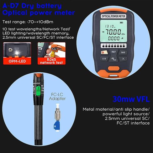 مجموعة أدوات إنهاء الألياف الضوئية X5 Black Fiber Cleaver D7 OPM -70~+10dbm مقياس الطاقة الضوئية 30 كجم محدد الأعطال البصرية VFL 30mw مجموعة أدوات كابلات الألياف الضوئية FTTH مع محول FC-LC in Saudi Arabia
