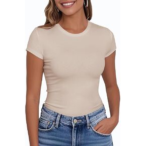 PALINDA Women's Short Sleeve Crew Neck Fitted Shirts Basic Casual Stretchy T Shirt Workout Tops in Kuwait