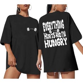 Funny Workout Gym Shirts Women Oversized Weightlifting Graphic Tshirt Everything Hurts and I'm Hungry Tee Tops in Saudi Arabia