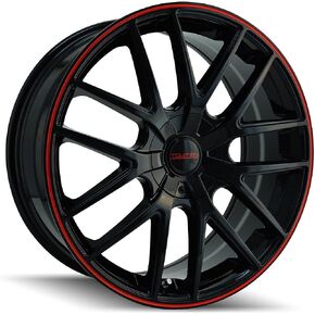 TR60 16x7 ، نمط الترباس: 5x110/115 ، الإزاحة: 42 ، حلقة أسود/أحمر ، مجموعة من 1 in Saudi Arabia
