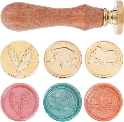 CRASPIRE Graduation Theme Wax Seal Stamp 25mm Bachelor Hat Rice Sealing Wax Stamps Retro Rosewood Handle Removable Brass Head for Wedding Invitations Envelopes Christmas Thanksgiving Gift Packing in Saudi Arabia