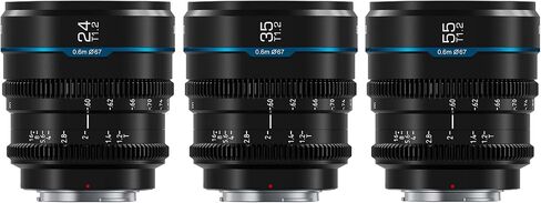 SIRUI Night Walker S35 Manual Focus Cine Lens Set, 16mm, 75mm, T1.2 Large Aperture RF Mount Lens for RED Komodo, R7, R10, C70, R50 (RF Mount, Black) in Kuwait