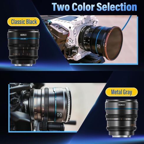 SIRUI Night Walker S35 Manual Focus Cine Lens Set, 16mm, 75mm, T1.2 Large Aperture RF Mount Lens for RED Komodo, R7, R10, C70, R50 (RF Mount, Black) in Kuwait